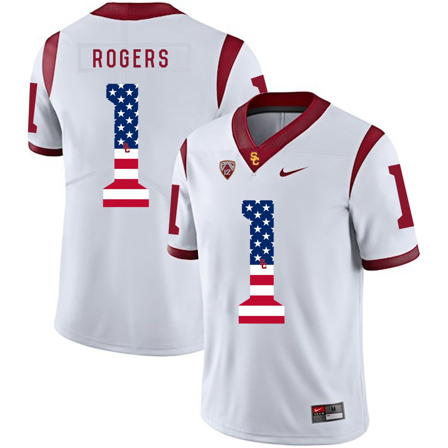 Men USC Trojans 1 Rogers White Flag Customized NCAA Jerseys